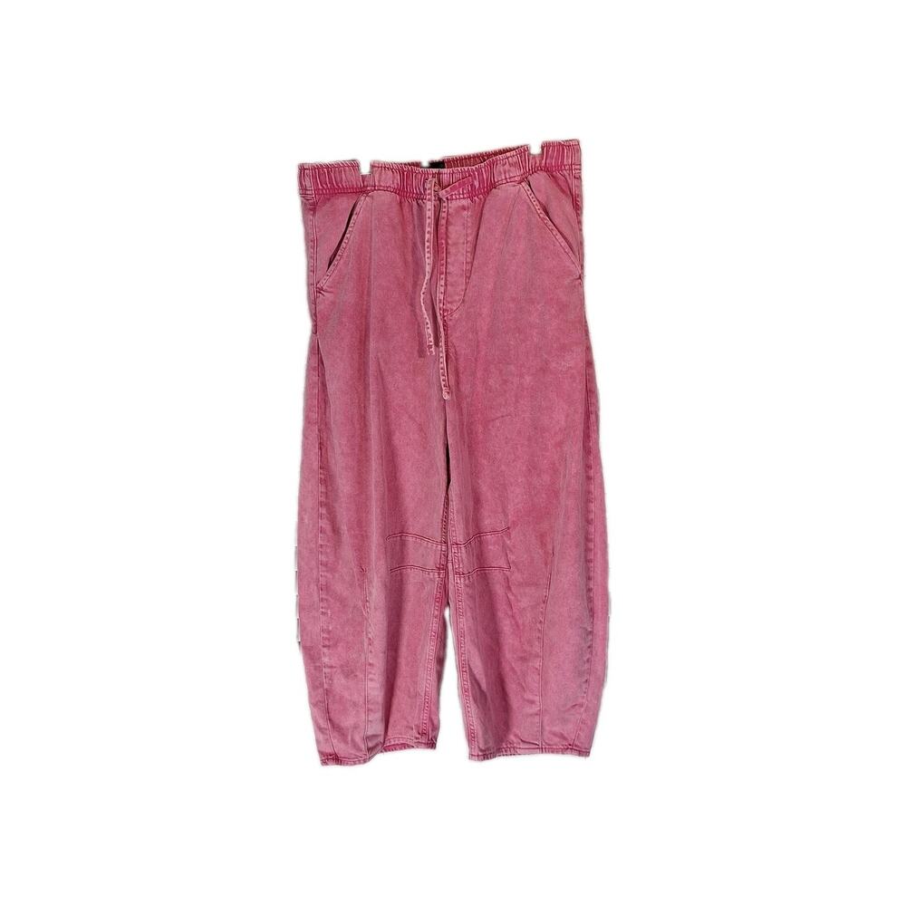 GAP Women’s SIZE M Pink Utility Pants Elastic Waist Drawstring Cropped Wide Leg